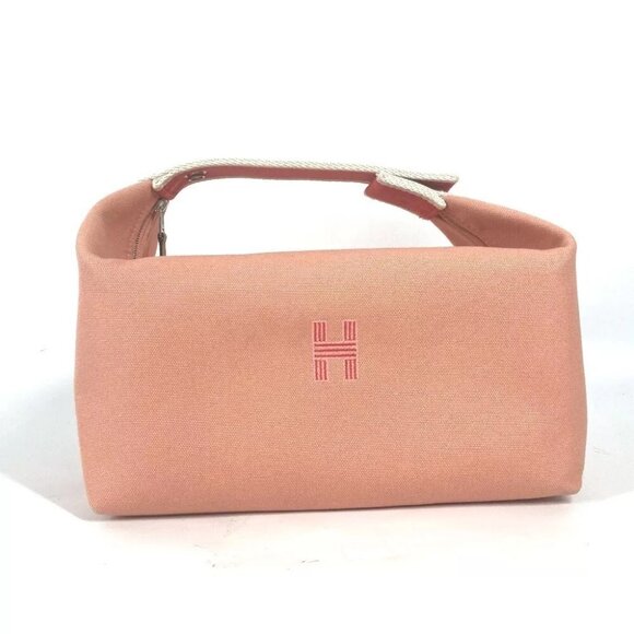 HERMES Bridua Black GM bag vanity bag pouch Hand Bag Canvas pink